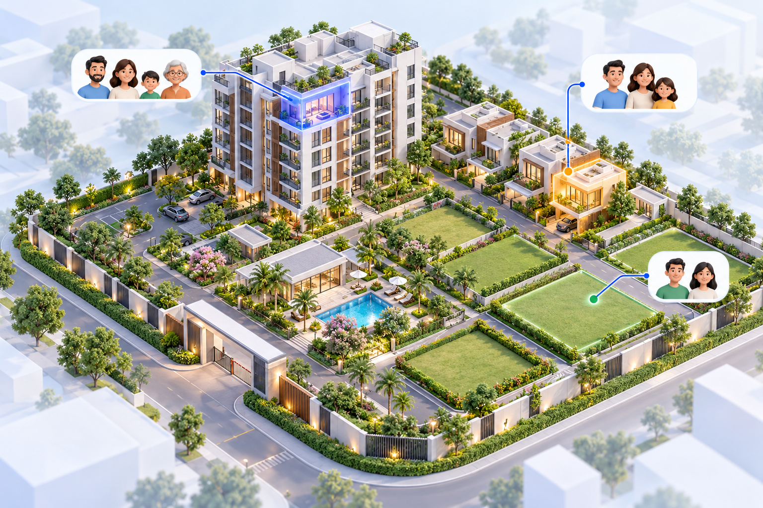 Diagram of buildings, units and member roles in a community
